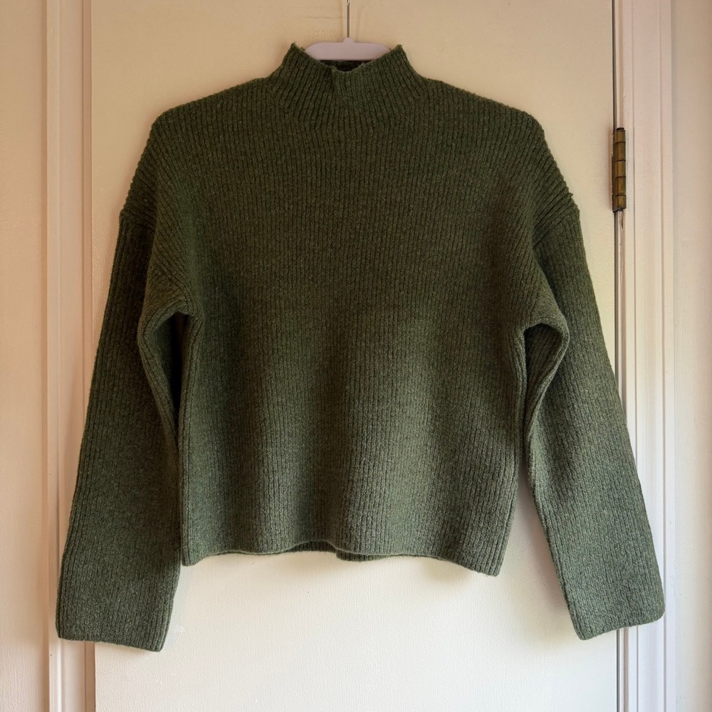 Abercrombie & Fitch Womens XXS Olive Green Ribbed Mock Neck Wool Blend Sweater